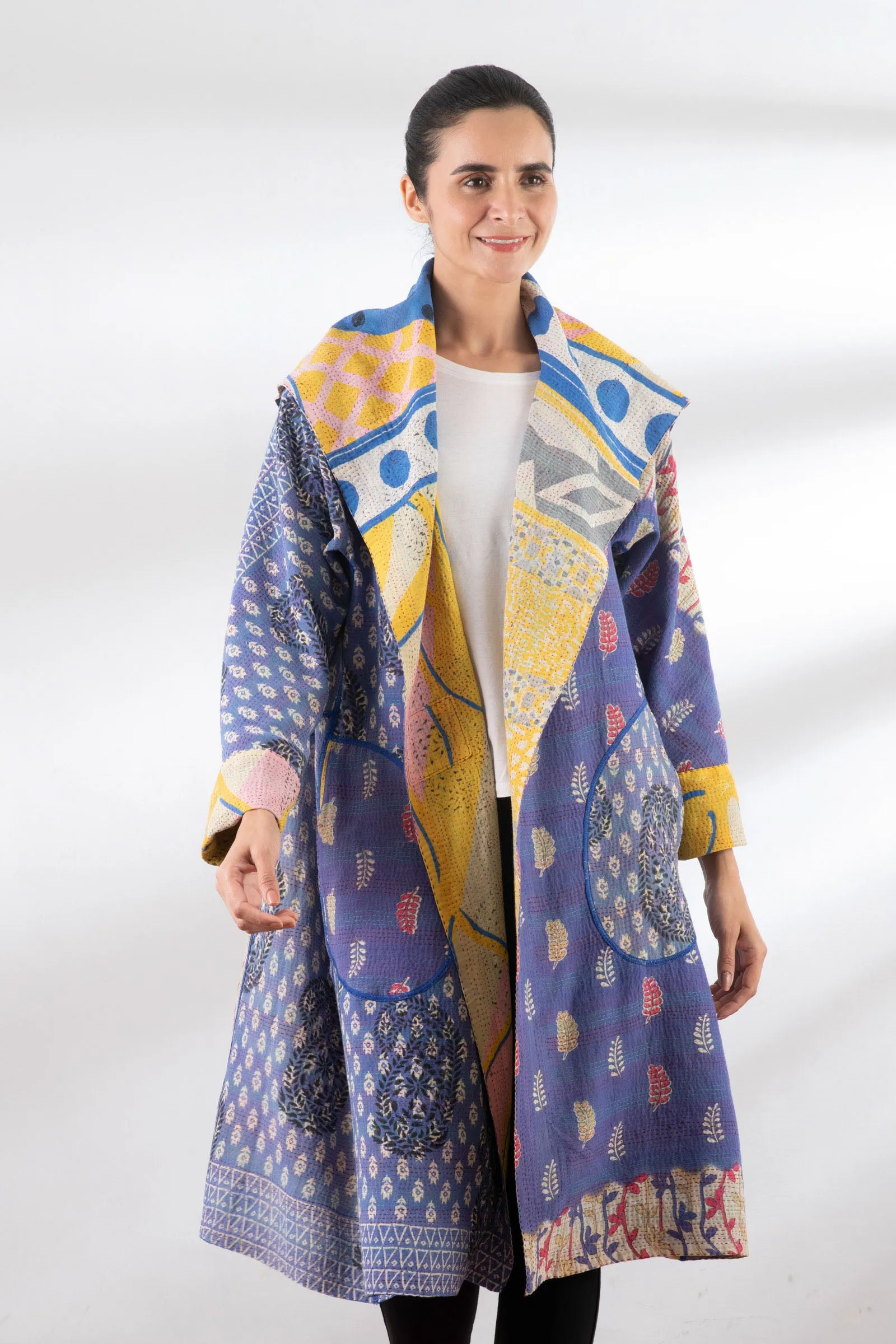 VINTAGE COTTON KANTHA A-LINE COAT