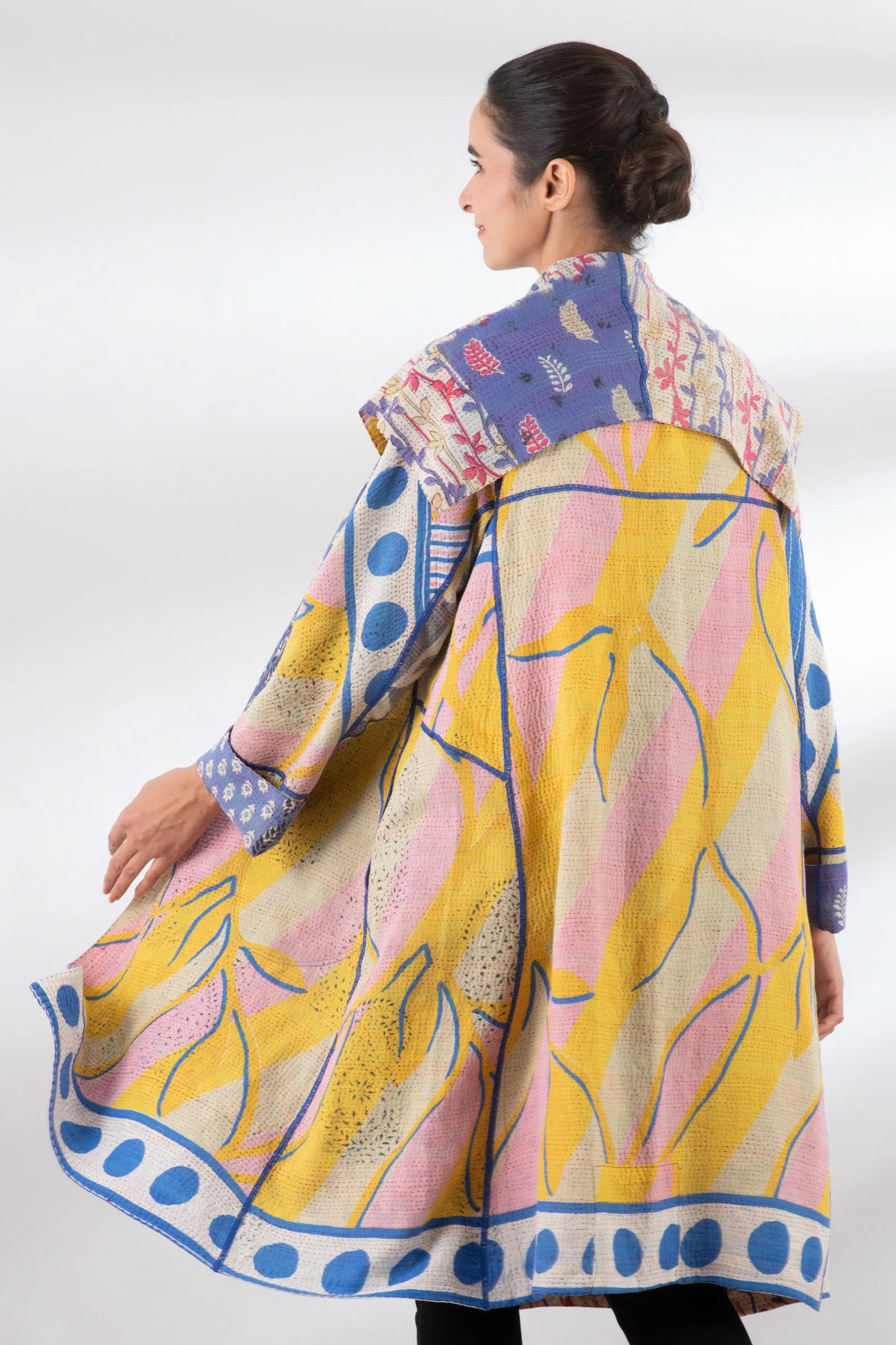 VINTAGE COTTON KANTHA A-LINE COAT