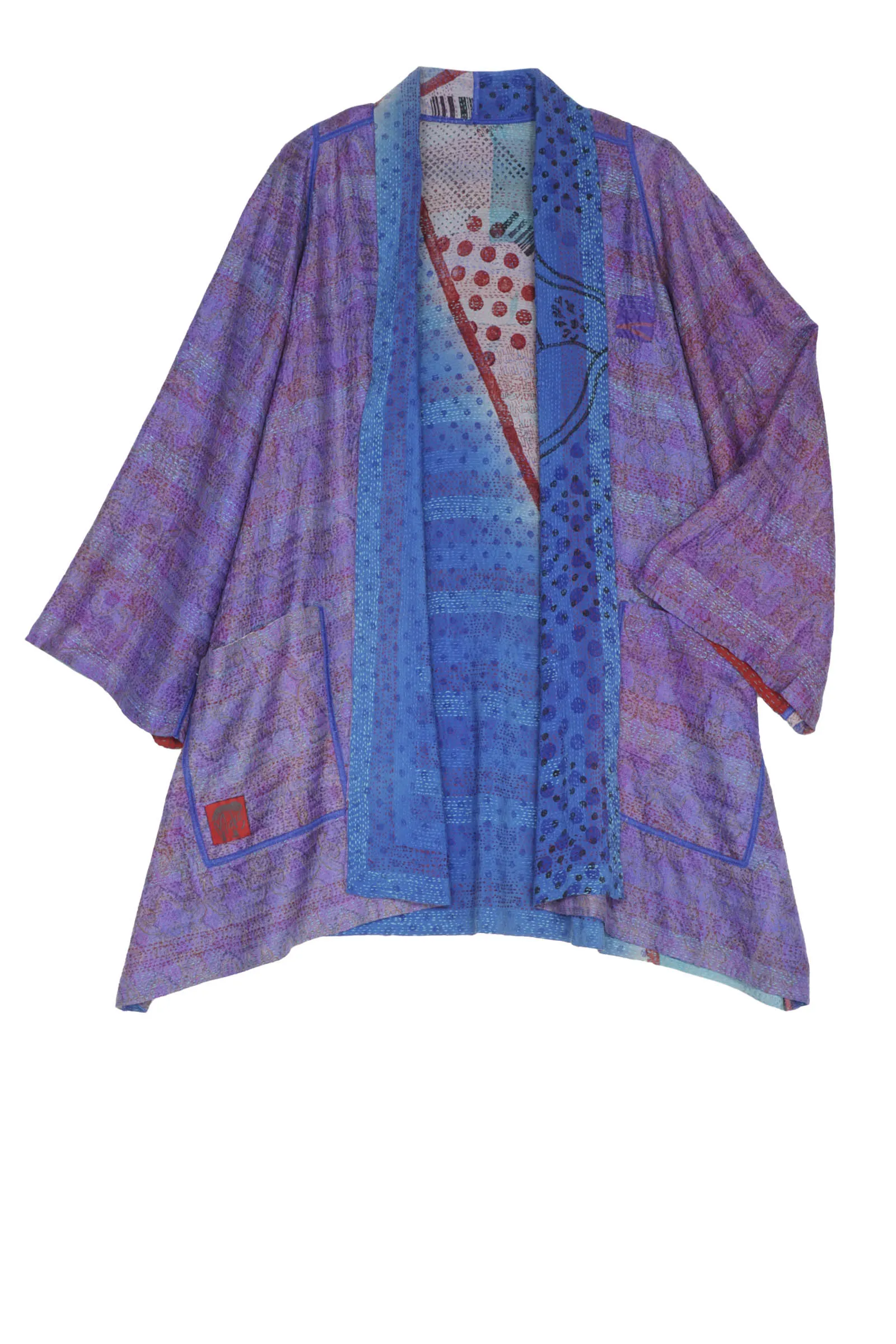 VINTAGE SILK GEORGETTE KANTHA A-LINE JKT - sg2003-0008a -