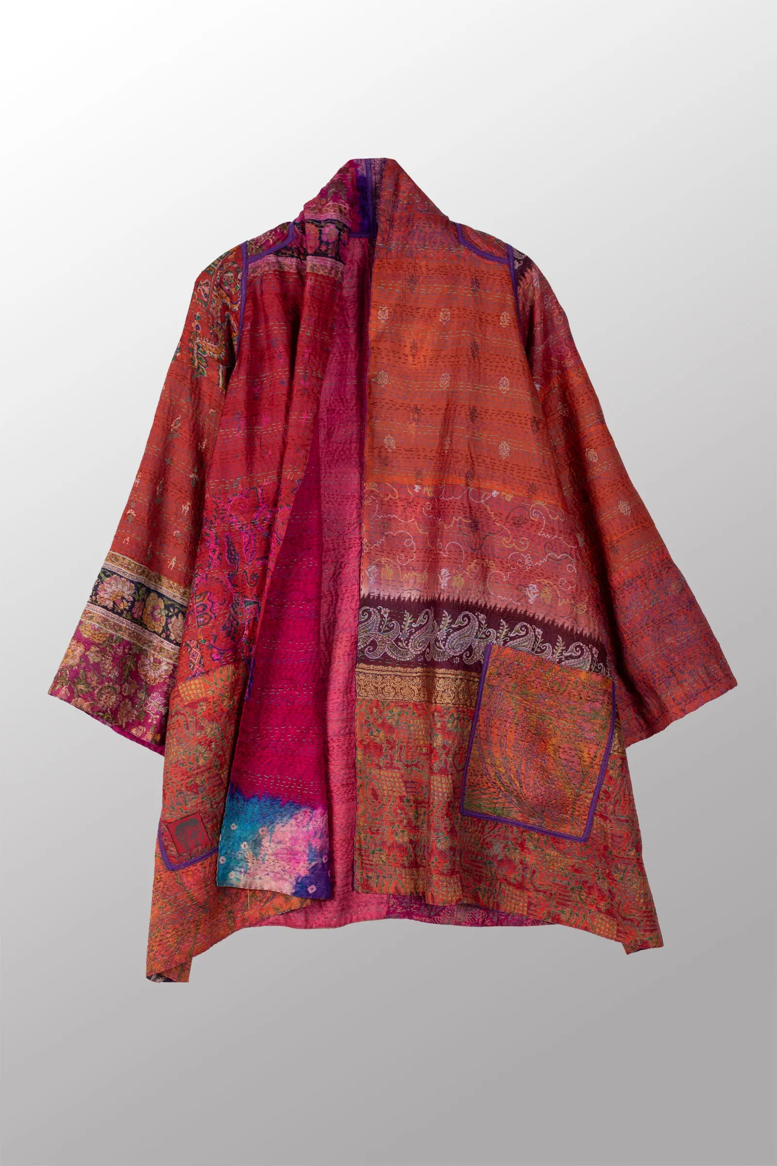 VINTAGE SILK KANTHA A-LINE JKT - sv2003-0372a -