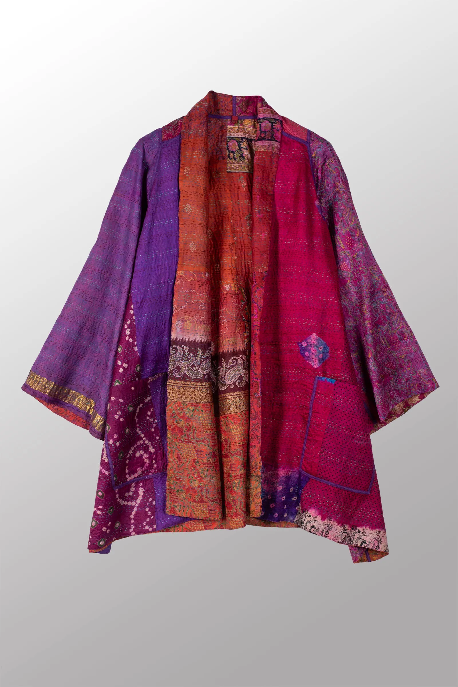 VINTAGE SILK KANTHA A-LINE JKT - sv2003-0372a -