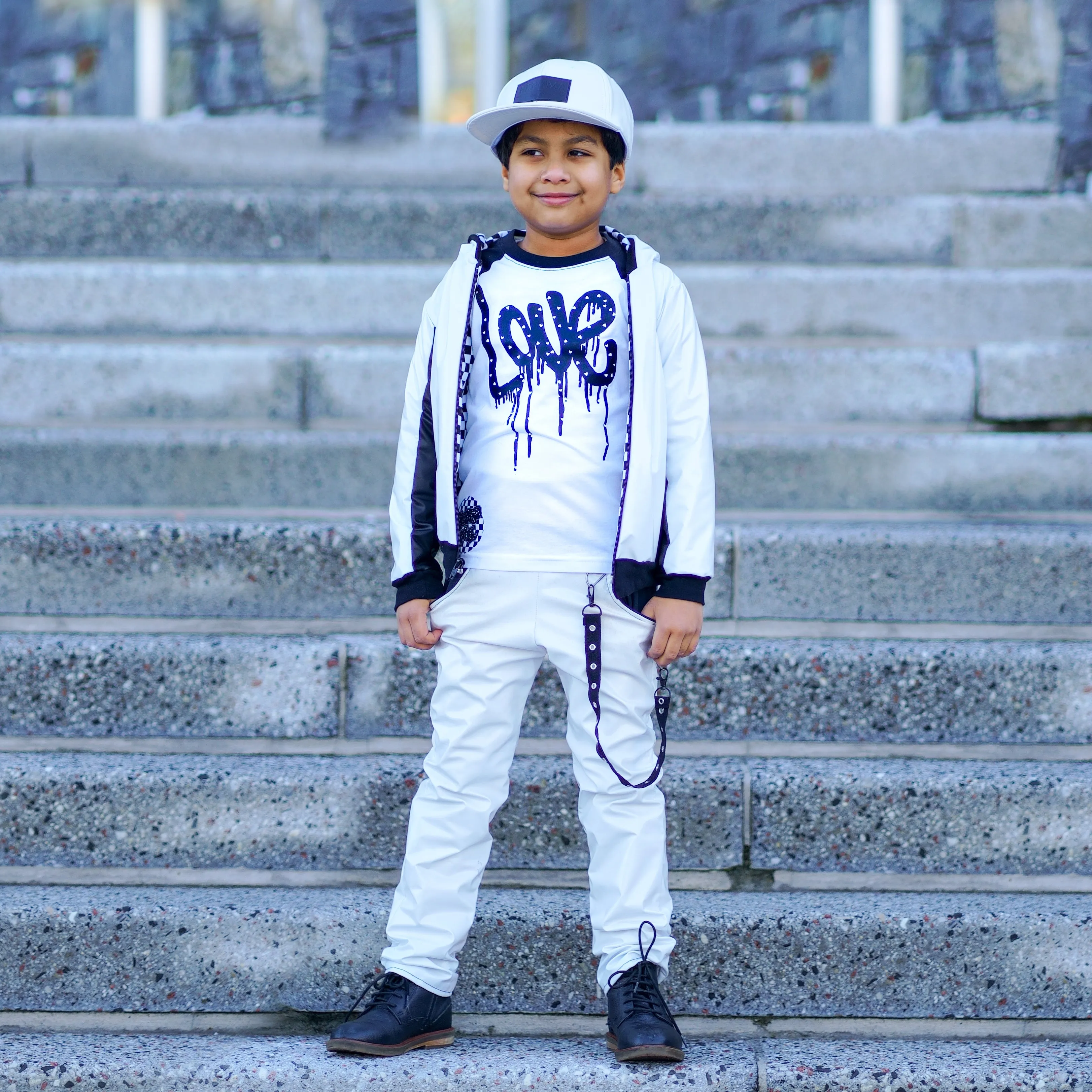 White MJ Pants for kids unisex vegan leather