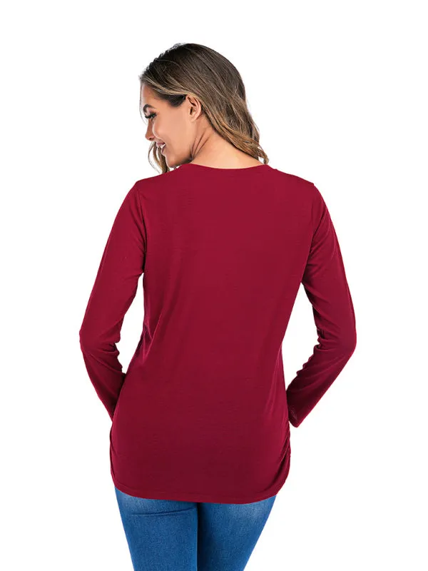 Women's Maternity Round Neck Small Feet Print Top